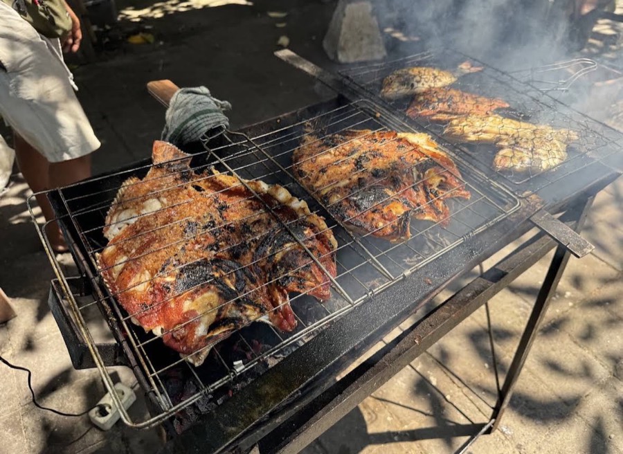 The day's catch grilled over charcoal at a local restaurant near the pier